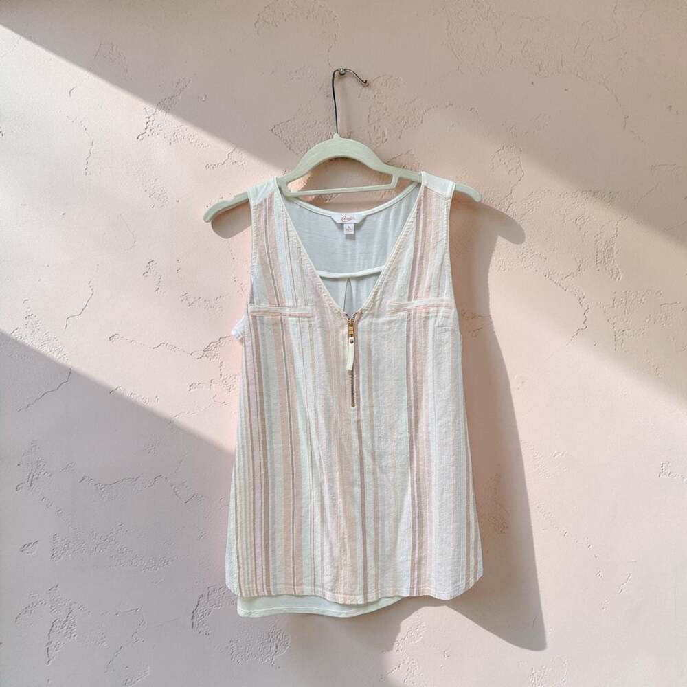 Candie's Sleeveless Striped V-Neck Zip Front Tank Top